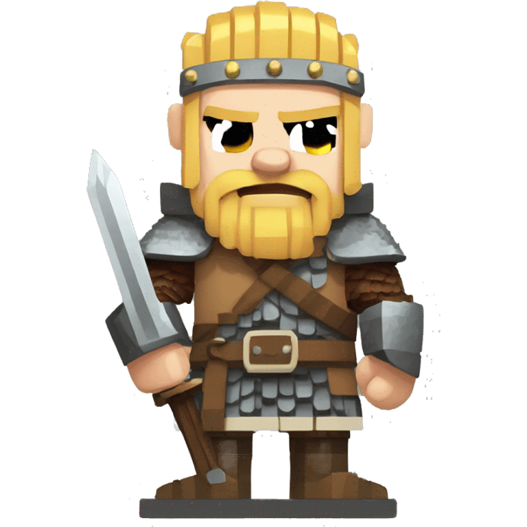 Scandinavian Viking waist-deep with a sword in his hand and an angry mood in pixel art emoji