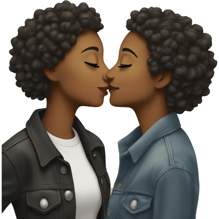 Lesbian couple leaning in for a kiss emoji