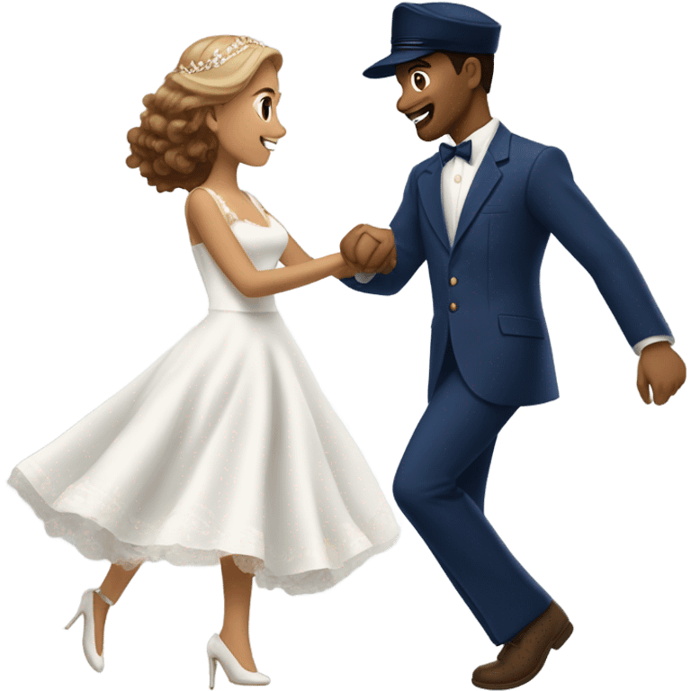 Puerto rican beard short brown hair with blue hat and navy blue suit first dance with blond long hair girl with white  wedding dress  emoji