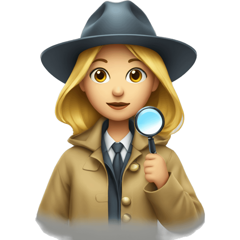 girl in a detective costume, in a raincoat, with a hat and a magnifying glass in her hands emoji