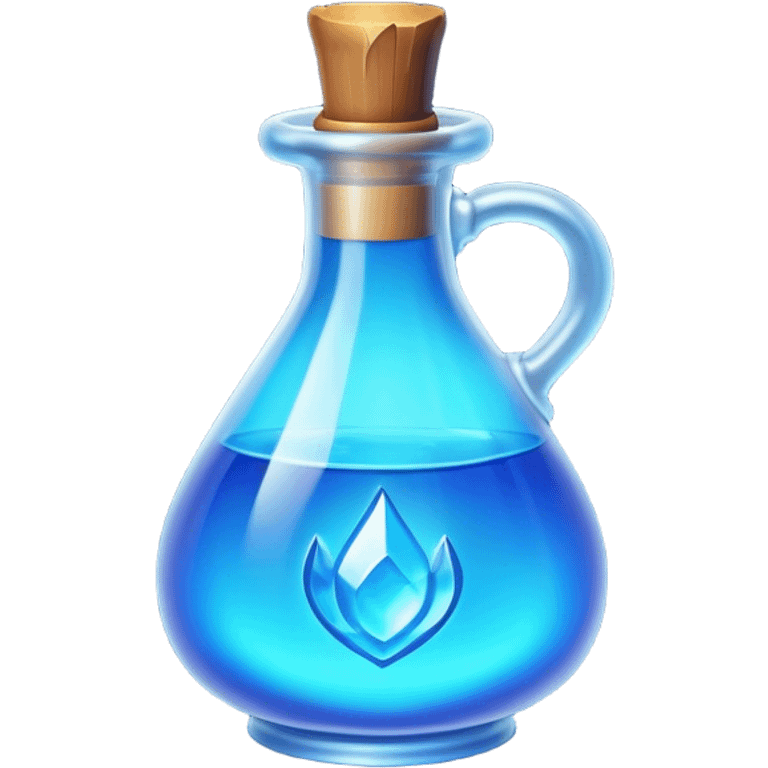 Clash of Clans aesthetic: Cinematic Playful Pixel 3D blue mana Potion Emoji, rendered in a 3D vector-style similar to standard emojis with minimal shading and bold, simplified shapes. A compact, distinct form with signature details, softly glowing with a pixelated adventure charm. Simplified yet unmistakably iconic, highly detailed and consistent, glowing with a soft radiance and high shine. Stylized with a touch of classic pixel-art charm and a soft glowing outline, capturing the essence of a beloved gaming relic with a friendly, playful manner! emoji