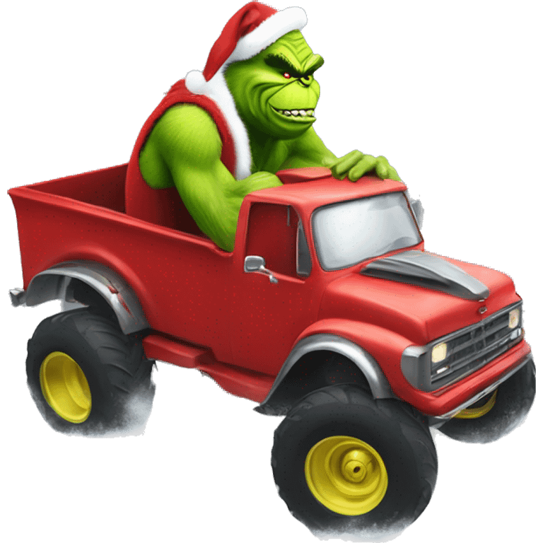 The grinch driving a red monster truck  emoji