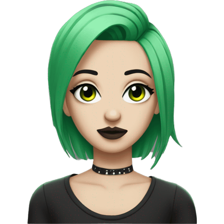 an emo person with a shaved side part, green eyeshadow, eyeliner, and piercings emoji