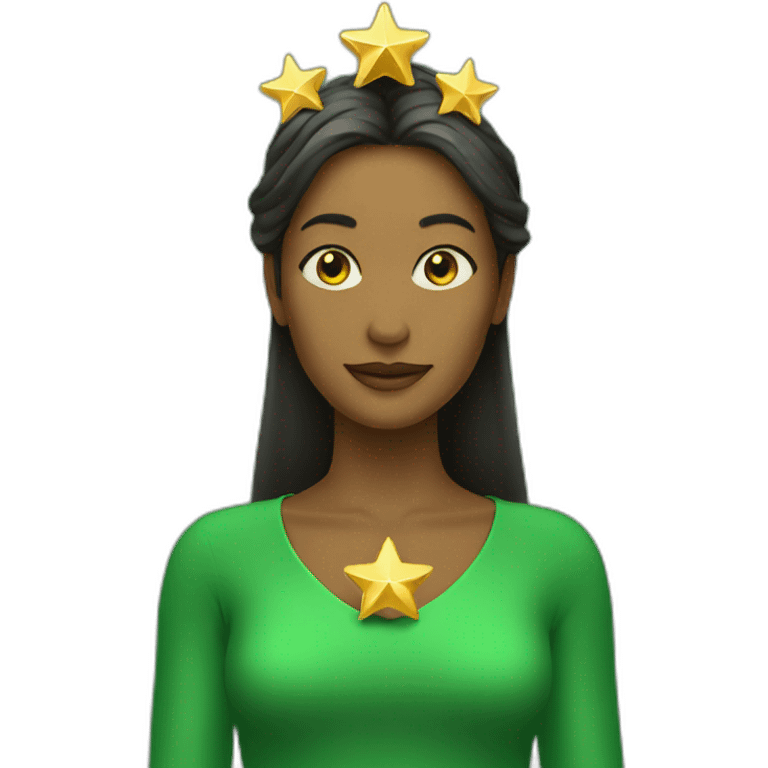 Green women holding three gold stars above head emoji