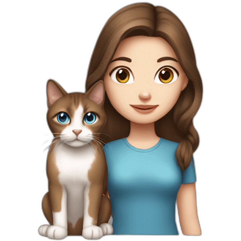 Blue eyed brown hair girl with Thai cat emoji