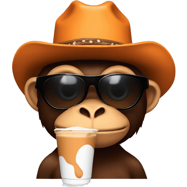 An orange monkey wheeling black sunglasses wearing a cowboy hat holding chocolate milk emoji