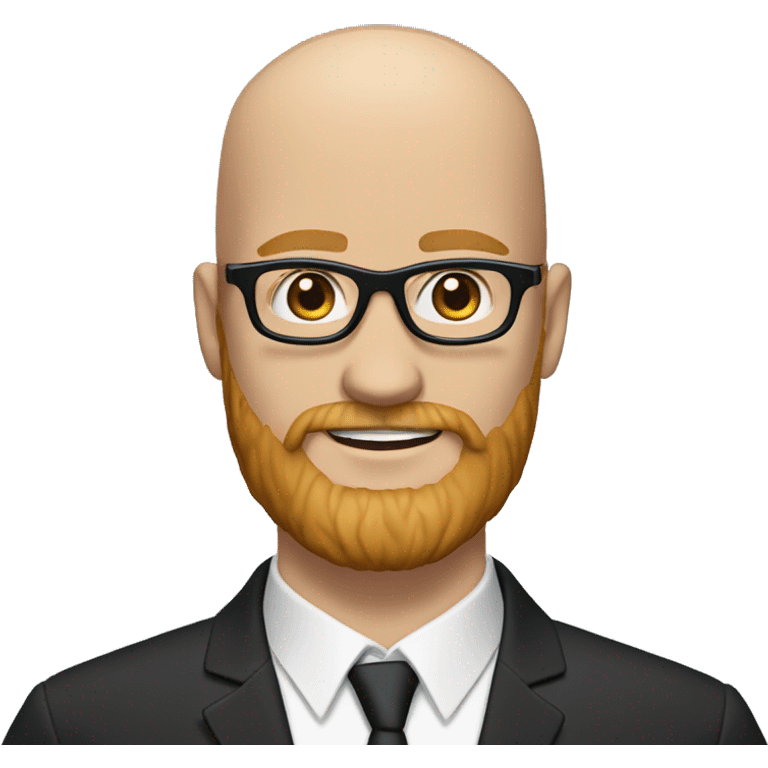 White groom with black glasses blue eyes no hair and strawberry blonde large beard emoji