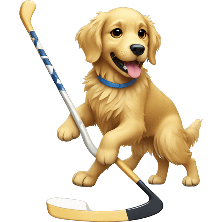 Golden retriever playing hockey emoji