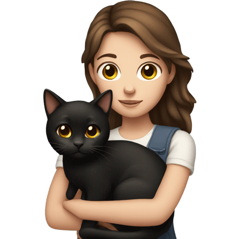 Brown haired girl holding a black cat emoji