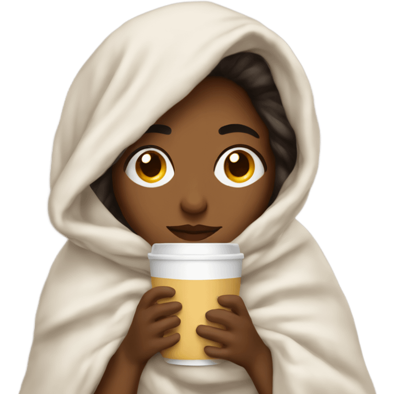 girl inside a blanket sipping coffee eyes closed emoji