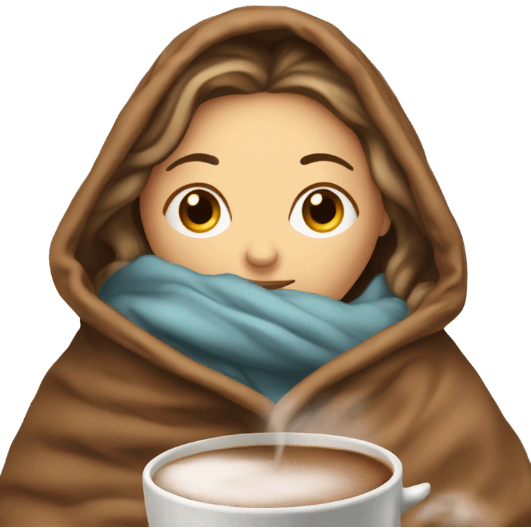 white woman inside a blanket sipping hot chocolate emoji