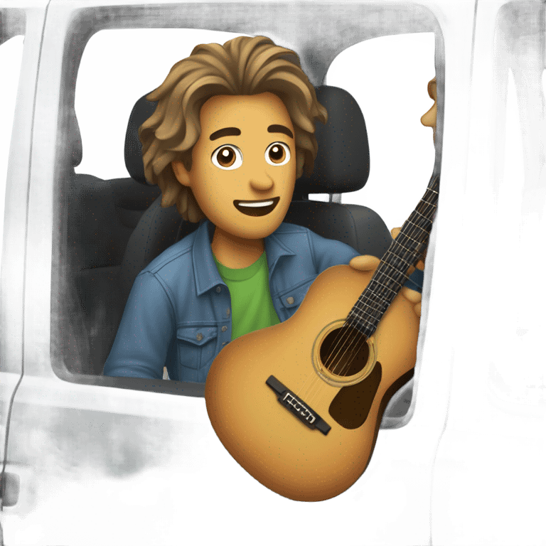 guy hanging out of a car playing a guitar emoji