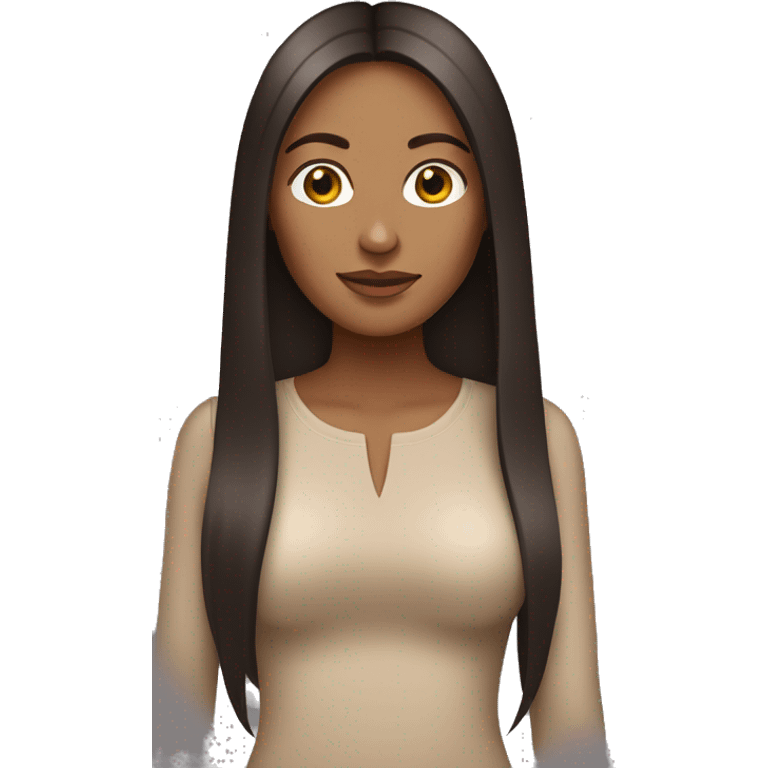 Tan skin woman with long back straight hair middle part emoji