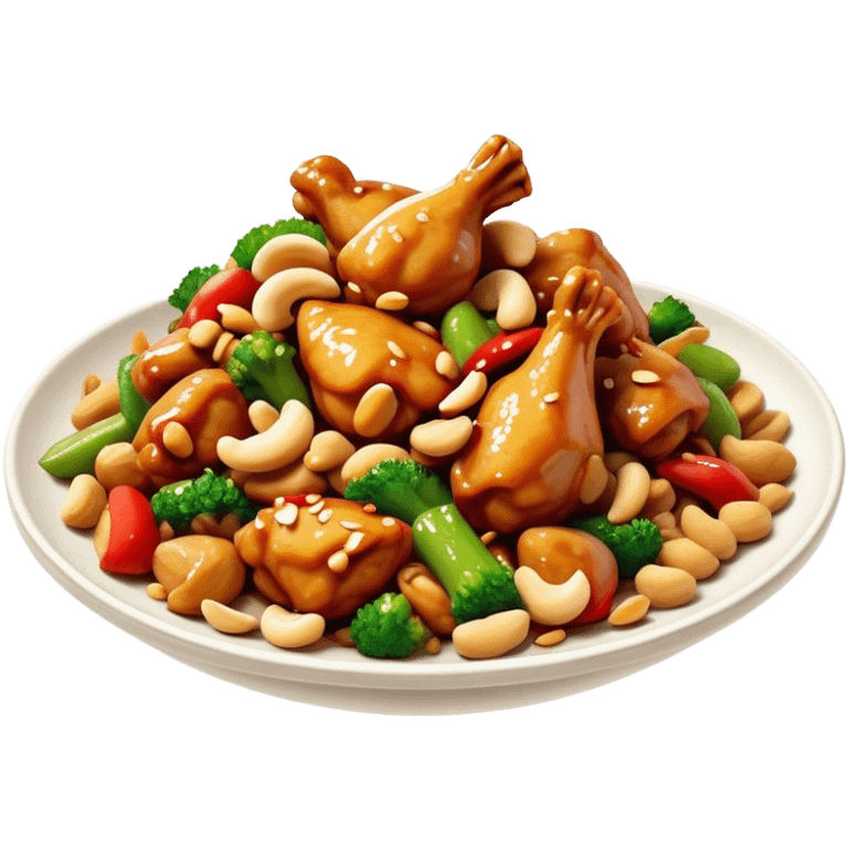 Cinematic Realistic Kung Pao Chicken Dish Emoji, showcasing spicy, stir‚Äêfried chicken with peanuts and vegetables rendered with dynamic textures and vibrant lighting. emoji