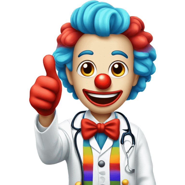 Funny young doctor clown thumbs up emoji