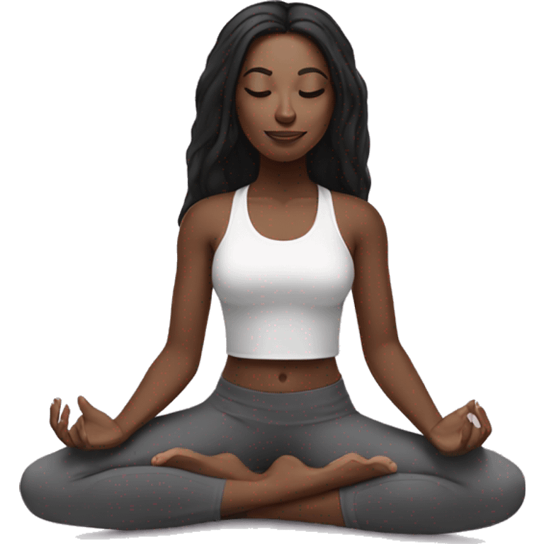 Black Girl with very long black hair in a yoga position  emoji