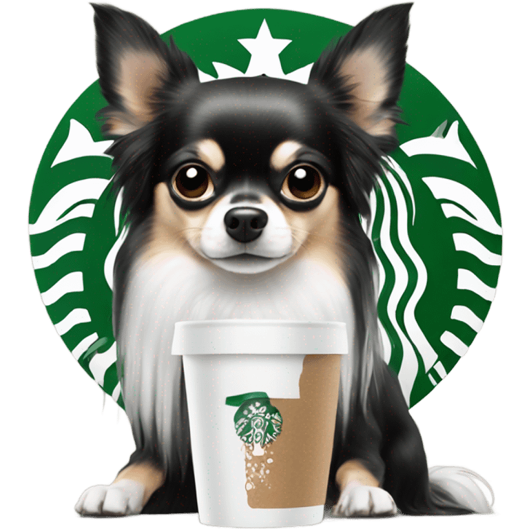 Black white long hair chihuahua with Starbucks  emoji