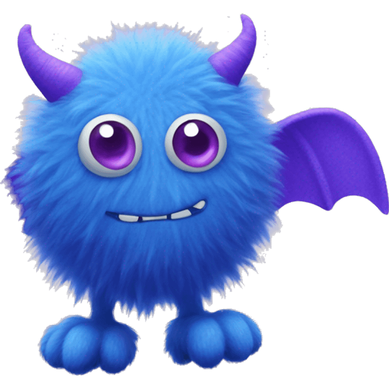 Blue fuzzy flying monster with purple polka dots  emoji