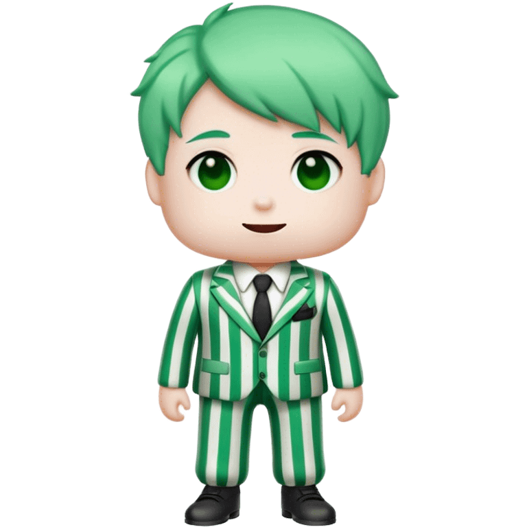 marshmallow with green hair and white and black striped suit emoji