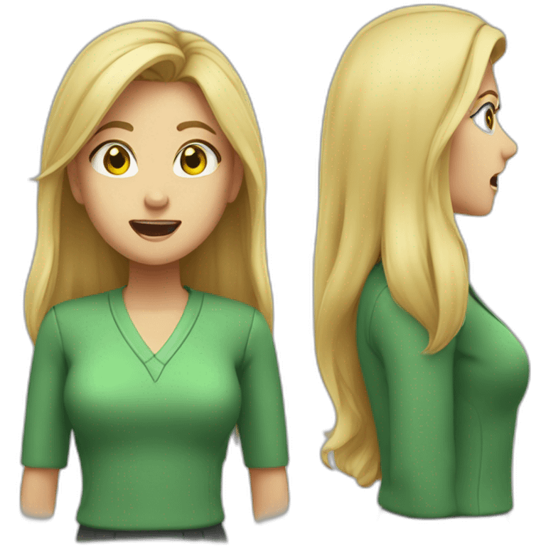 woman teacher long blonde hair green shirt no glasses yelling emoji