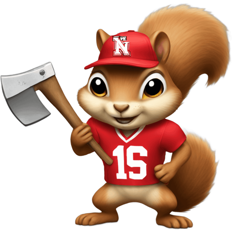 Squirrel using a hatchet wearing a Cornhusker jersey  emoji