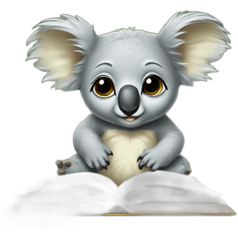 cuty koala similar to baby yoda with studying emoji