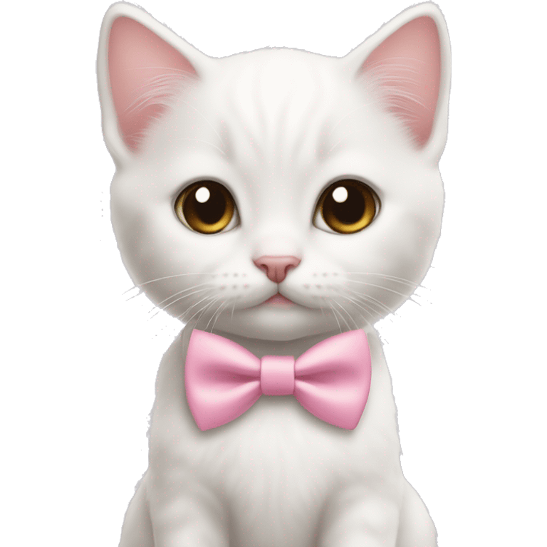 White kitten with brown eyes wearing a pink bow tie emoji