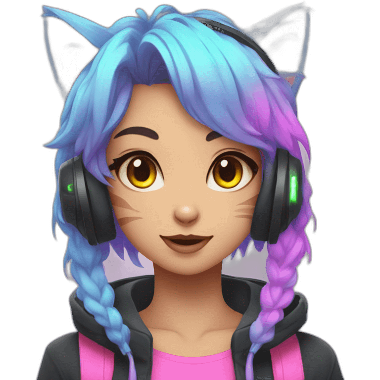 Anime cat gamer girl morena neon emoji