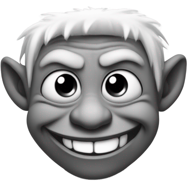  a crudely drawn black-and-white face with a mischievous, exaggerated grin. Troll  emoji