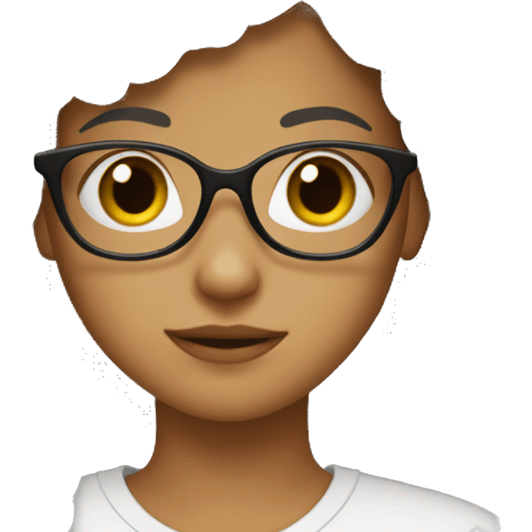 Girl with Brown eyes and hair with black glasses emoji