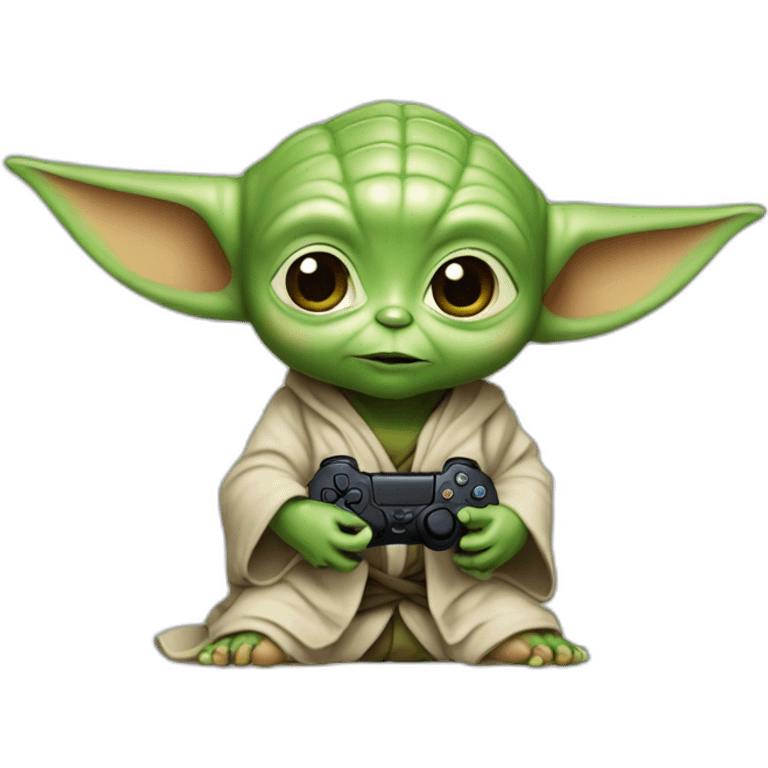 Bébé Yoda qui joue a la Playstation emoji