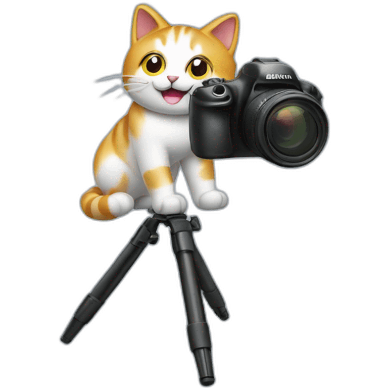 Happy cat with tripod and camera emoji