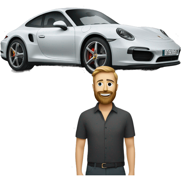 Man with beard in front of Porsche emoji