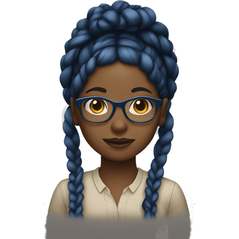 Black girl with blue glasses and braids  emoji