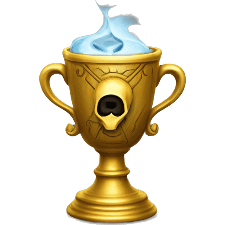 The Hufflepuff Cup is a small, golden cup adorned with intricate designs, serving as one of Voldemort's Horcruxes to safeguard a piece of his soul, ensuring his immortality. emoji