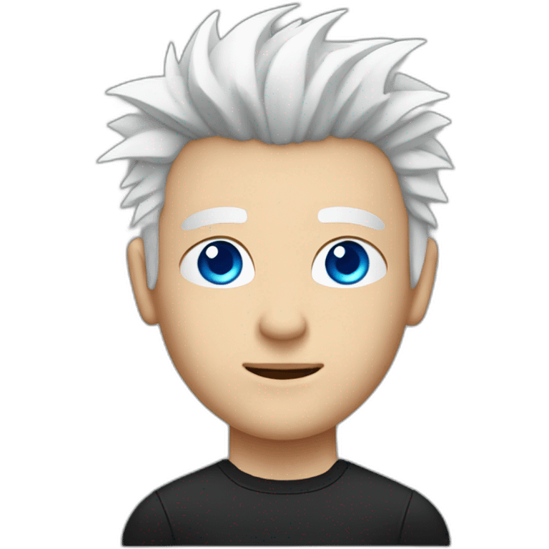 White male with spiky white hair with bright blue eyes wearing a black compression shirt emoji