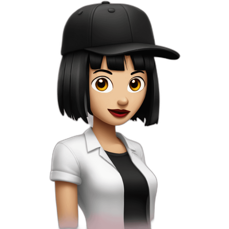 mia wallace with piercings and a black cap emoji