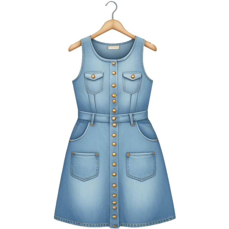 vintage light wash women's denim dress on hanger emoji