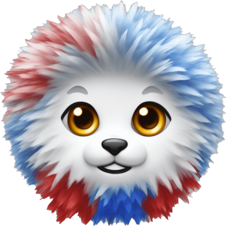 One large pom pom that sparkles with wide red, silver, and blue emoji