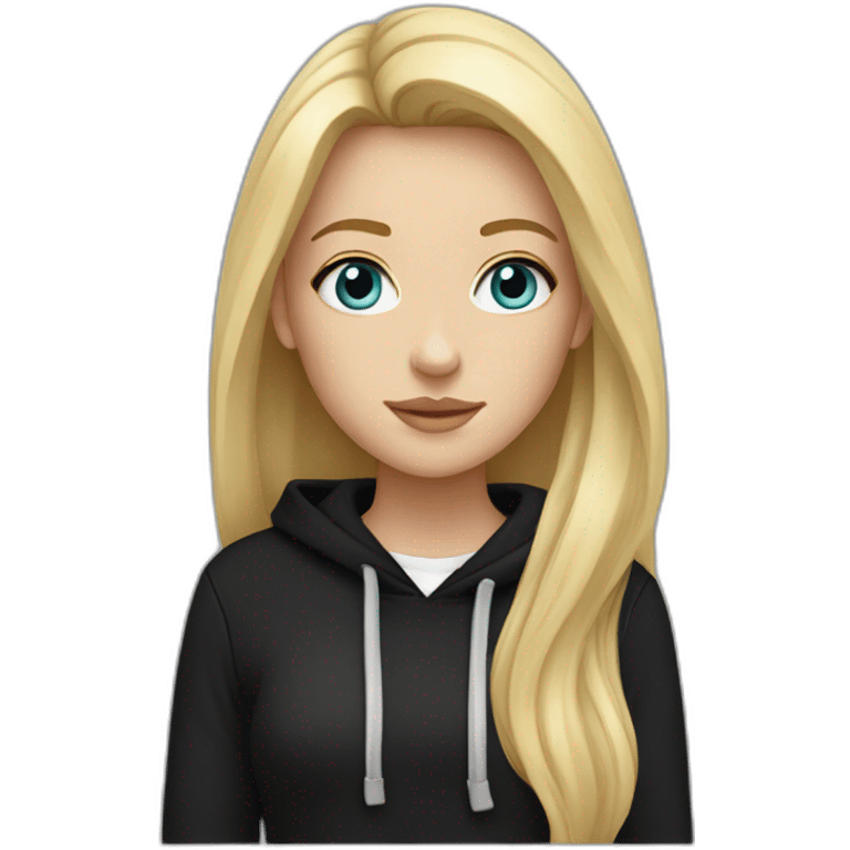 white girl with glass and long blonde hair and black hoodie emoji