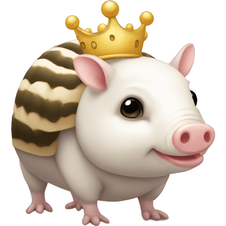  white piebald chubby round armadillo pig panda centipede armadillo wearing a crown emoji