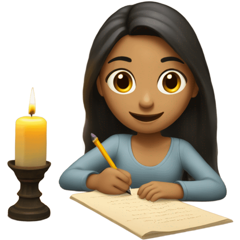 Spanish smiling Girl writing next to candle emoji