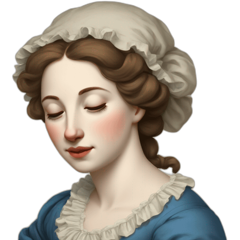 The folk french woman sleeping, blue eyes,brown hair, 18th century emoji