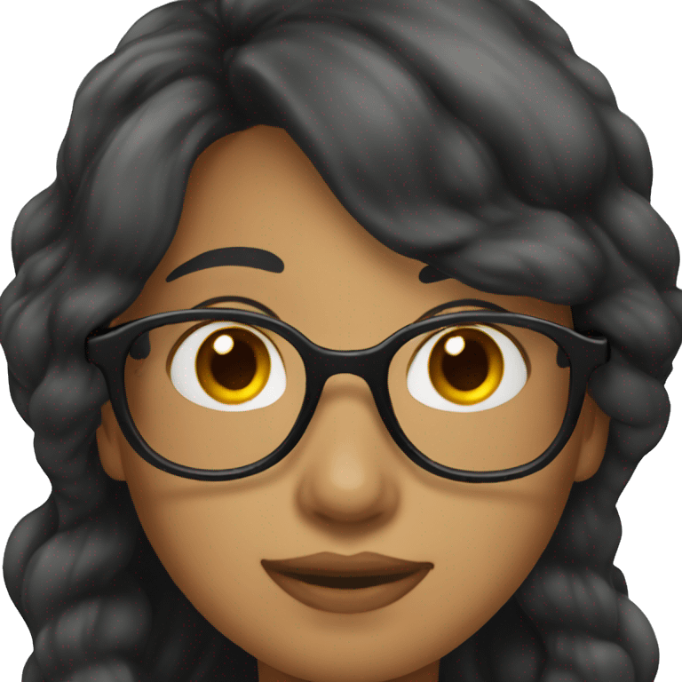 woman, long wavy black hair, glasses emoji