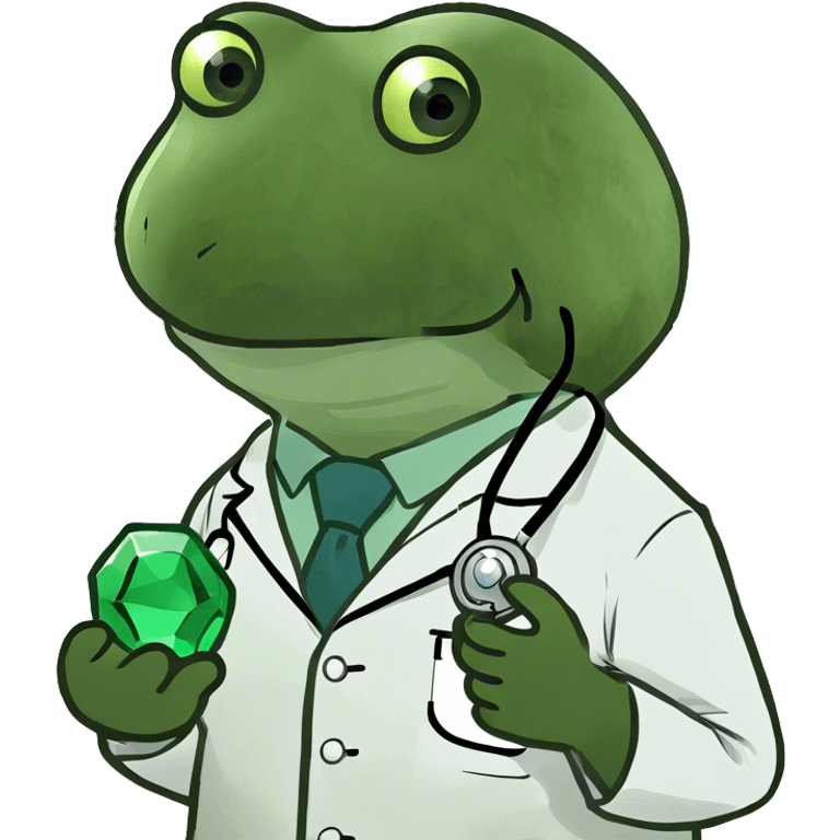 bufo doctor holding a green gem, zoomed out emoji