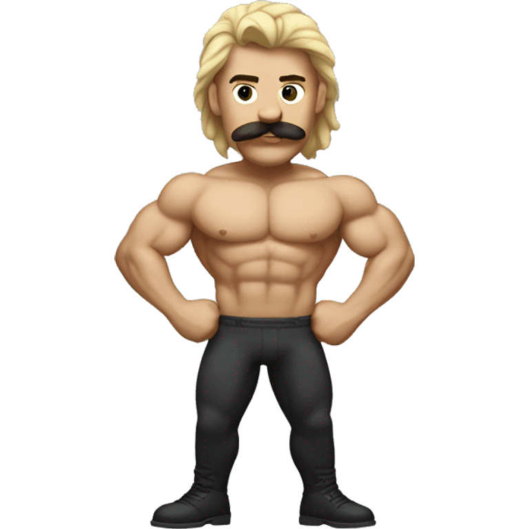 a flexing muscular man with a mustache and a mullet emoji