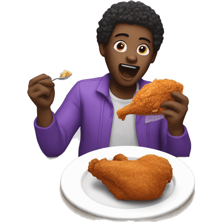 person eating fried chicken with purple kool aid emoji