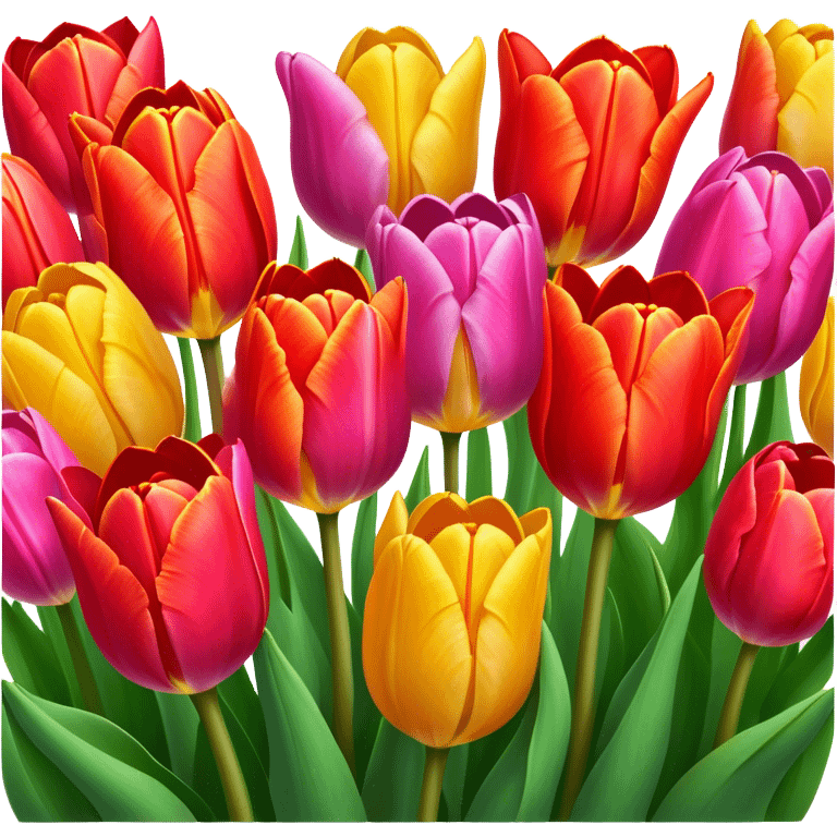 Tulips – Cinematic Realistic Tulips, depicted as a vibrant field of blooming tulips in brilliant hues, each delicate petal catching dewdrops under soft, natural spring light, rendered with detailed textures and a dreamy, picturesque glow. emoji