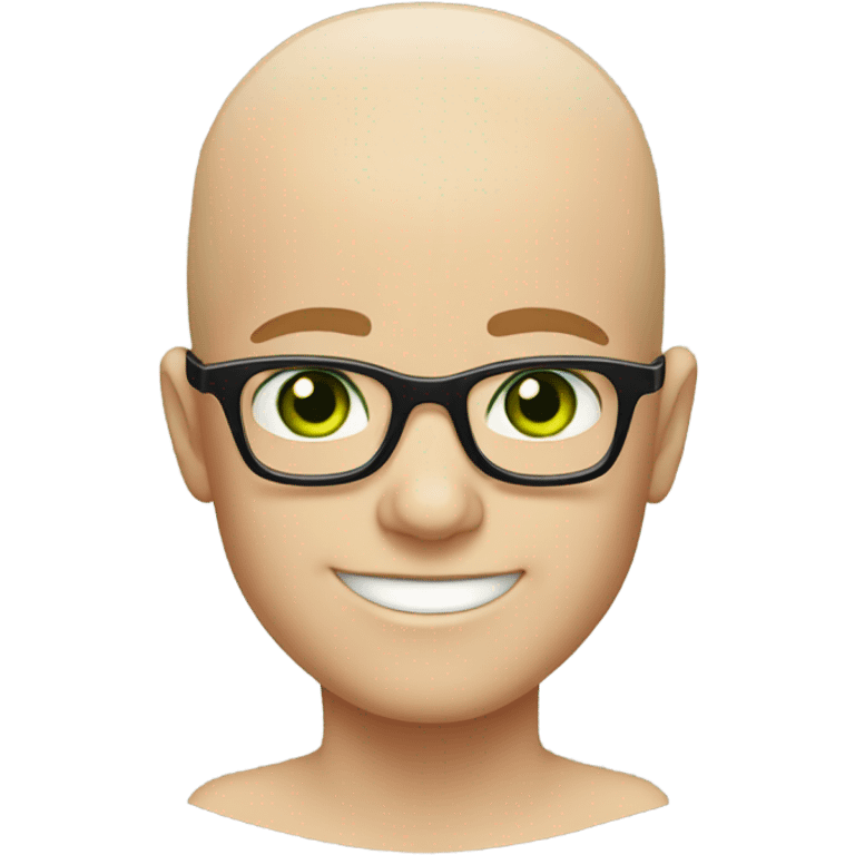 smiling bald boy with glasses and light green eyes emoji