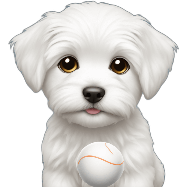 white Maltese puppy with ball emoji